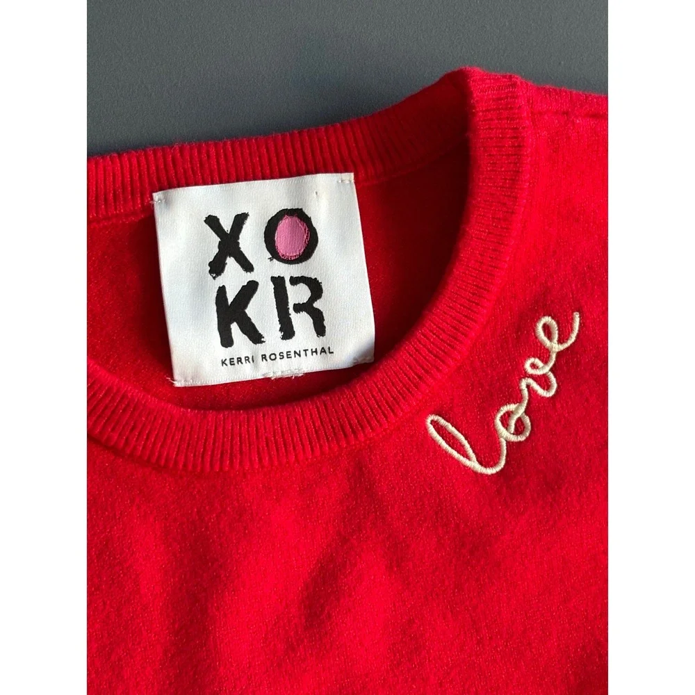 Kerri Rosenthal XO KR Red Love Heart Elbow Patch Sweater | Size Medium